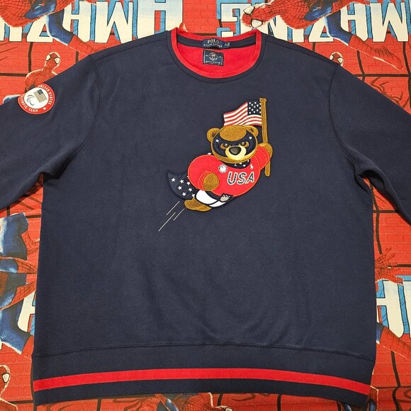 Super Rare Ralph Lauren Olympic Polo Bear 2018 Sweatshirt SZ XL Men’s - Picture 4 of 12